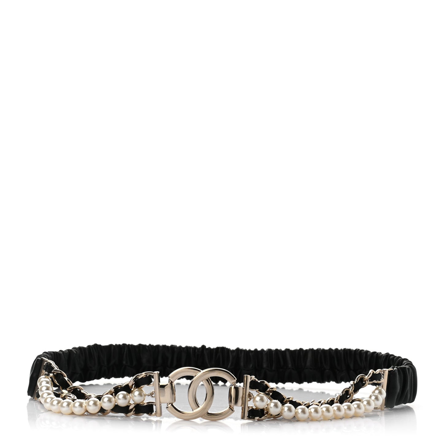 Lambskin CC Pearl Chain Belt 70 28 Black