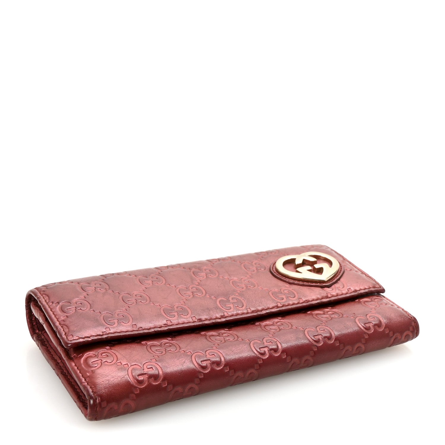 Gucci Metallic Guccissima Lovely Heart Continental Wallet Red