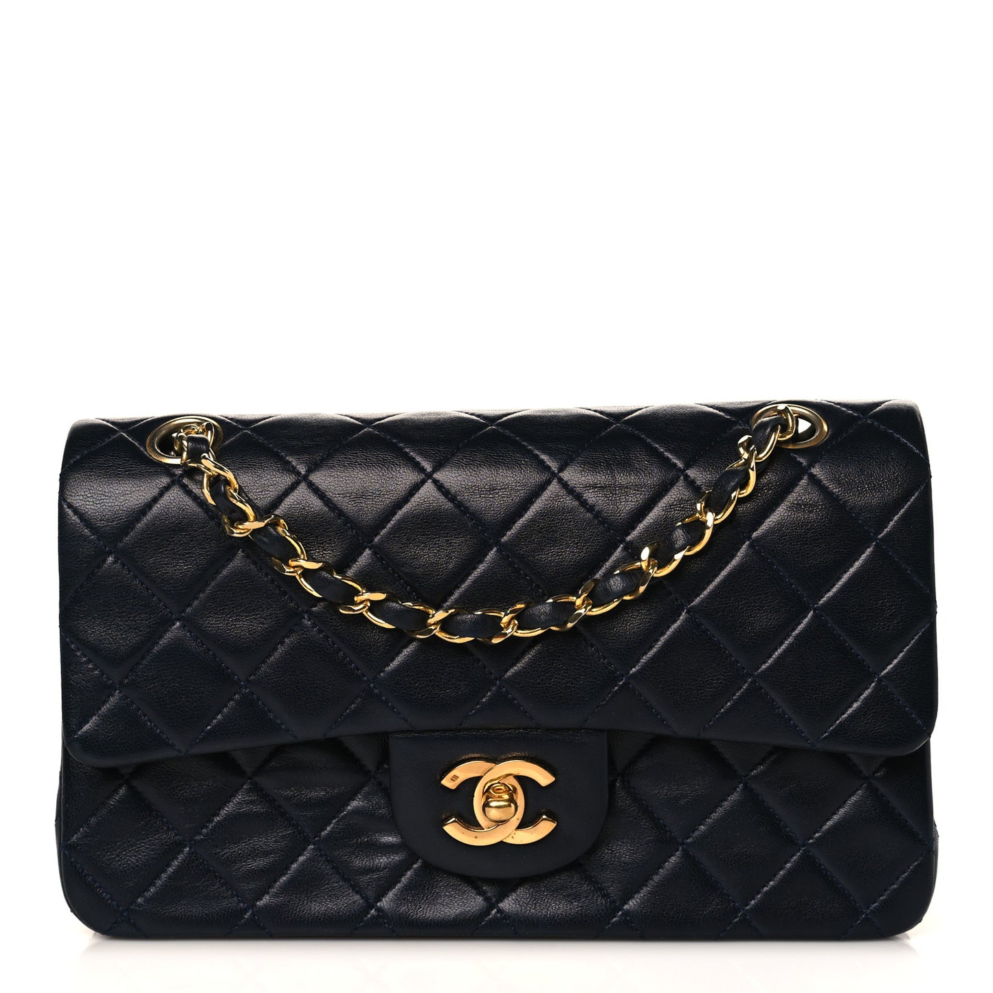 Lambskin Quilted Small Double Flap Navy