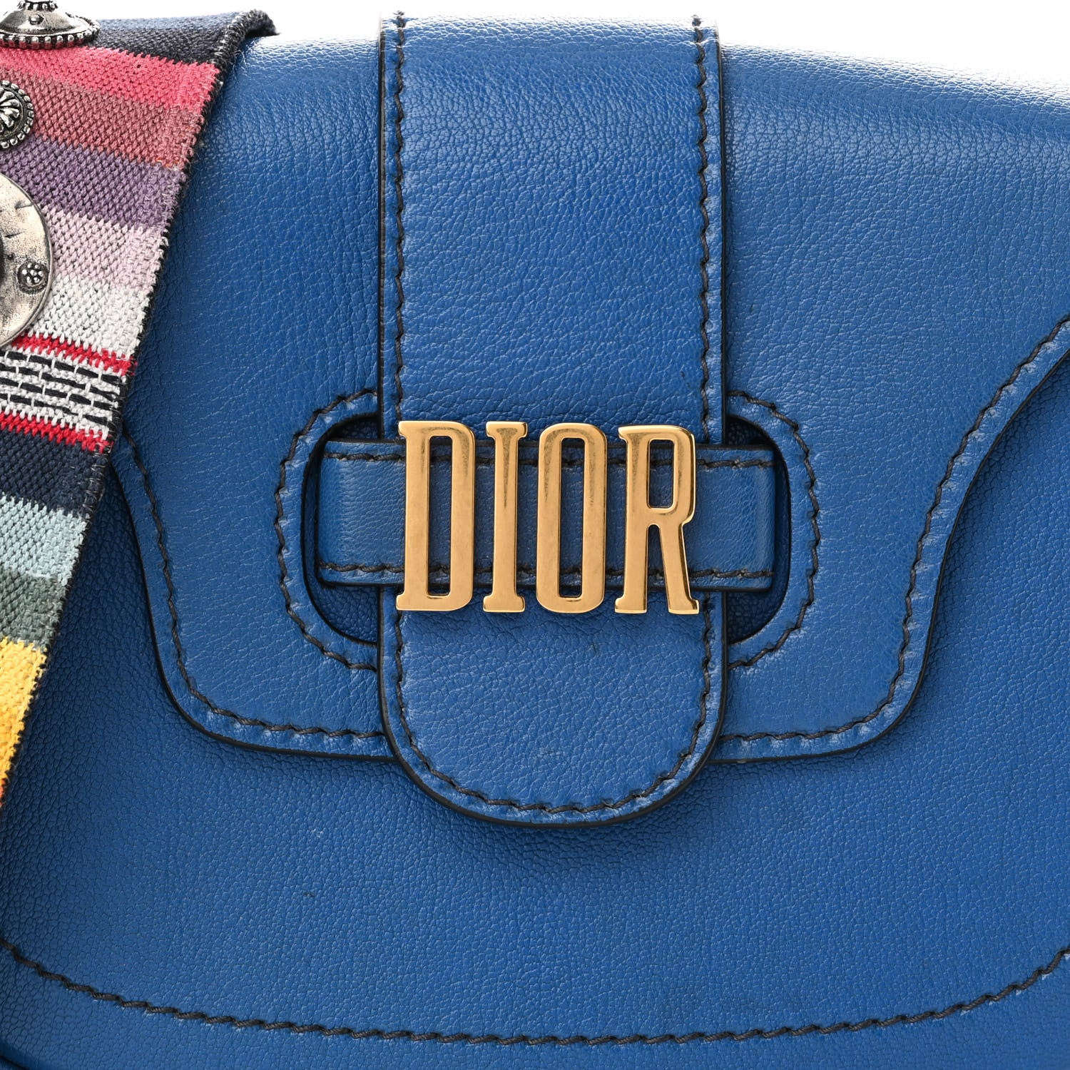 Christian Dior Calfskin D Fence Bohemian Saddle Bag Blue 8 of 11