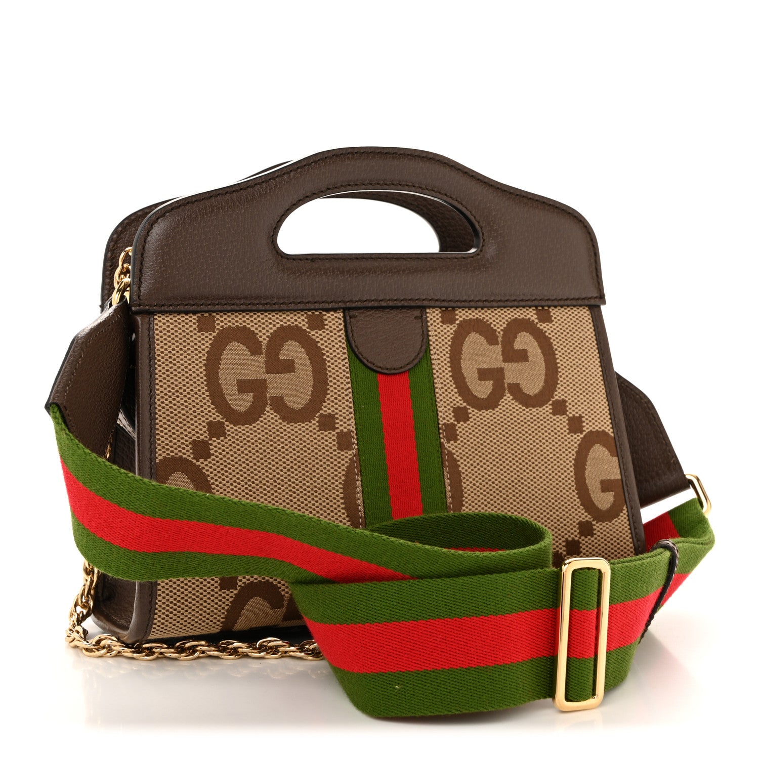 Gucci Monogram Jumbo GG Textured Dollar Calfskin Web Small Ophidia Slip Handle Tote Beige Ebony New Acero 3 of 11