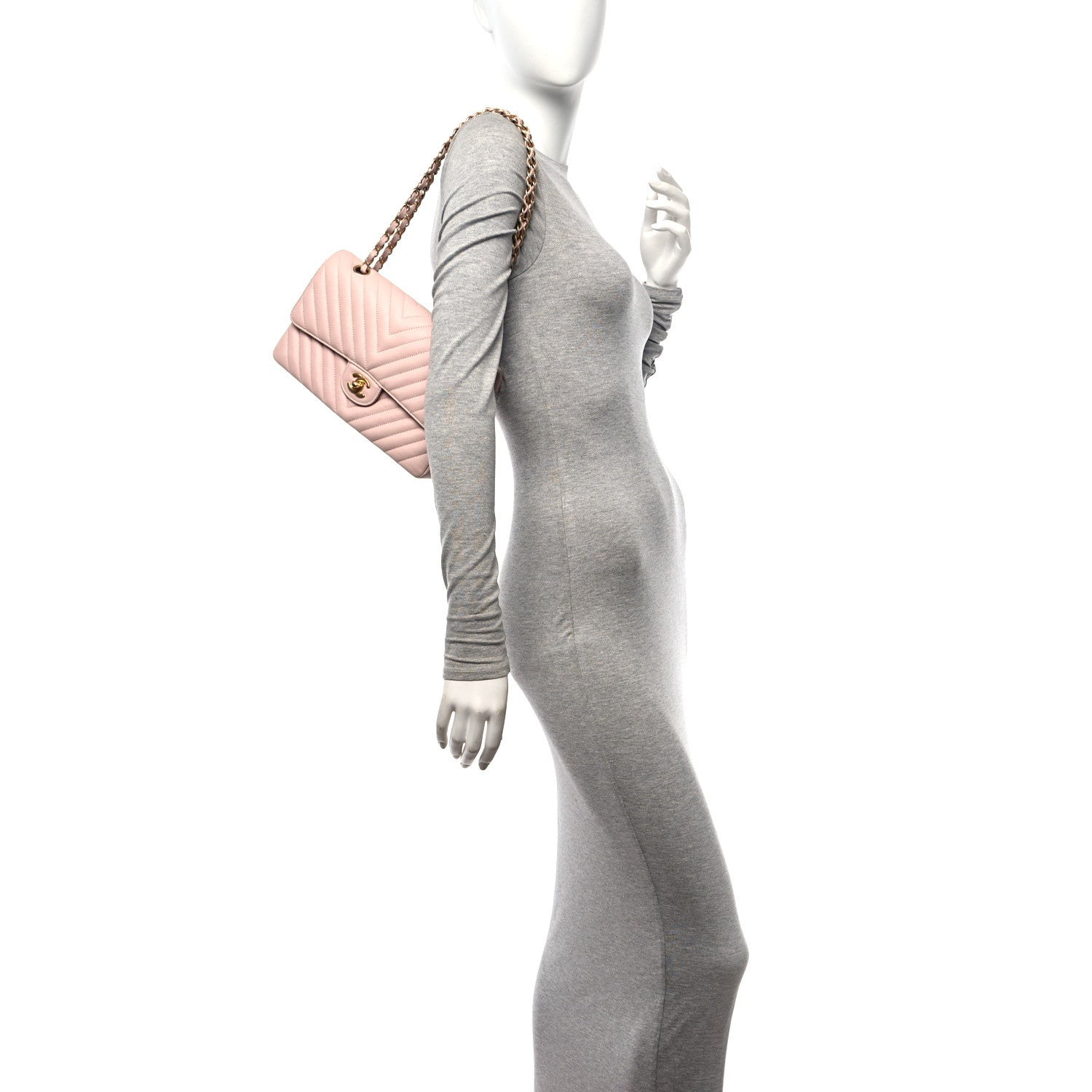 Chanel Calfskin Chevron Quilted Medium Double Flap Light Pink 3 of 10