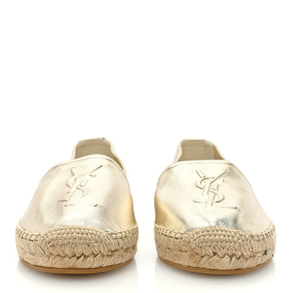 Saint Laurent Metallic Lambskin Monogram Espadrilles 38 Platino 2 of 8