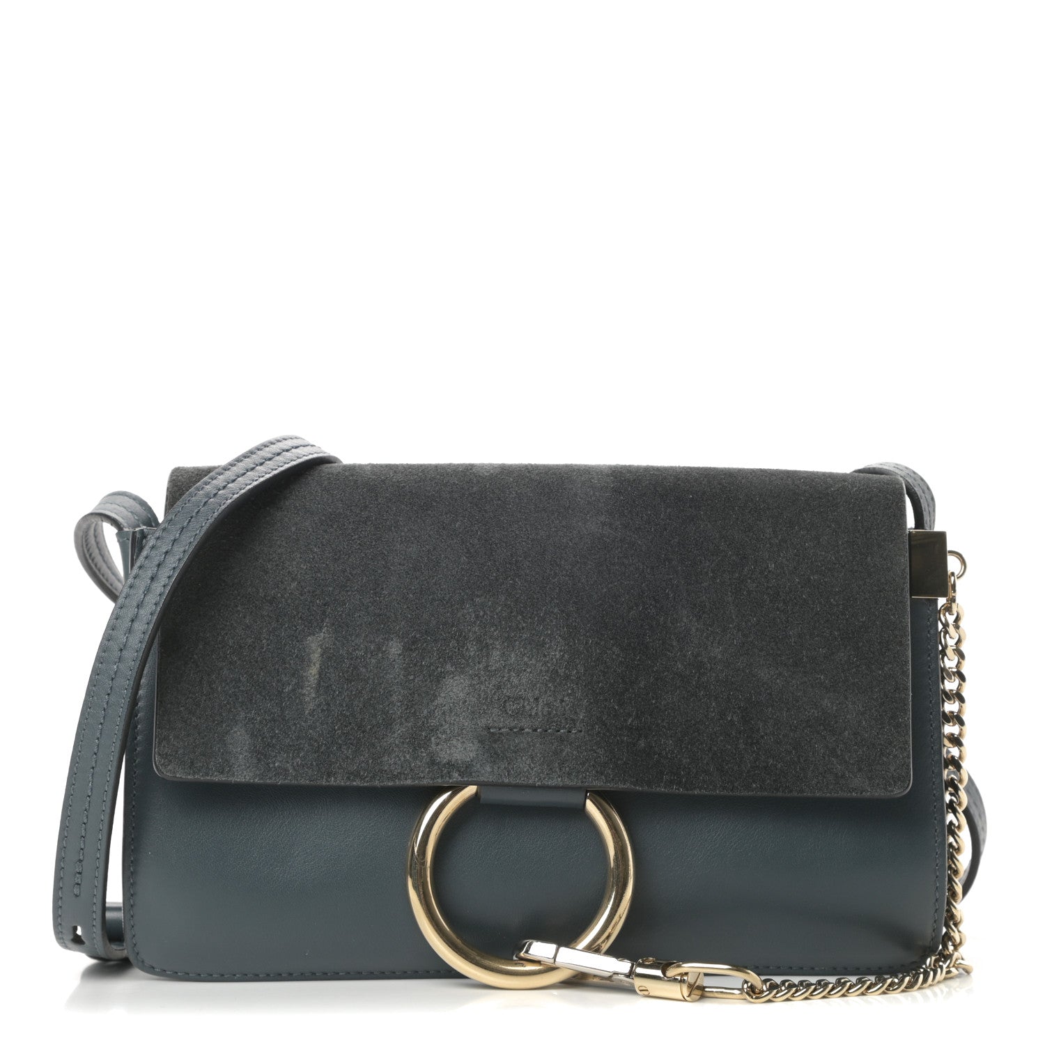 Chloe Suede Calfskin Small Faye Shoulder Bag Silver Blue 1 of 14