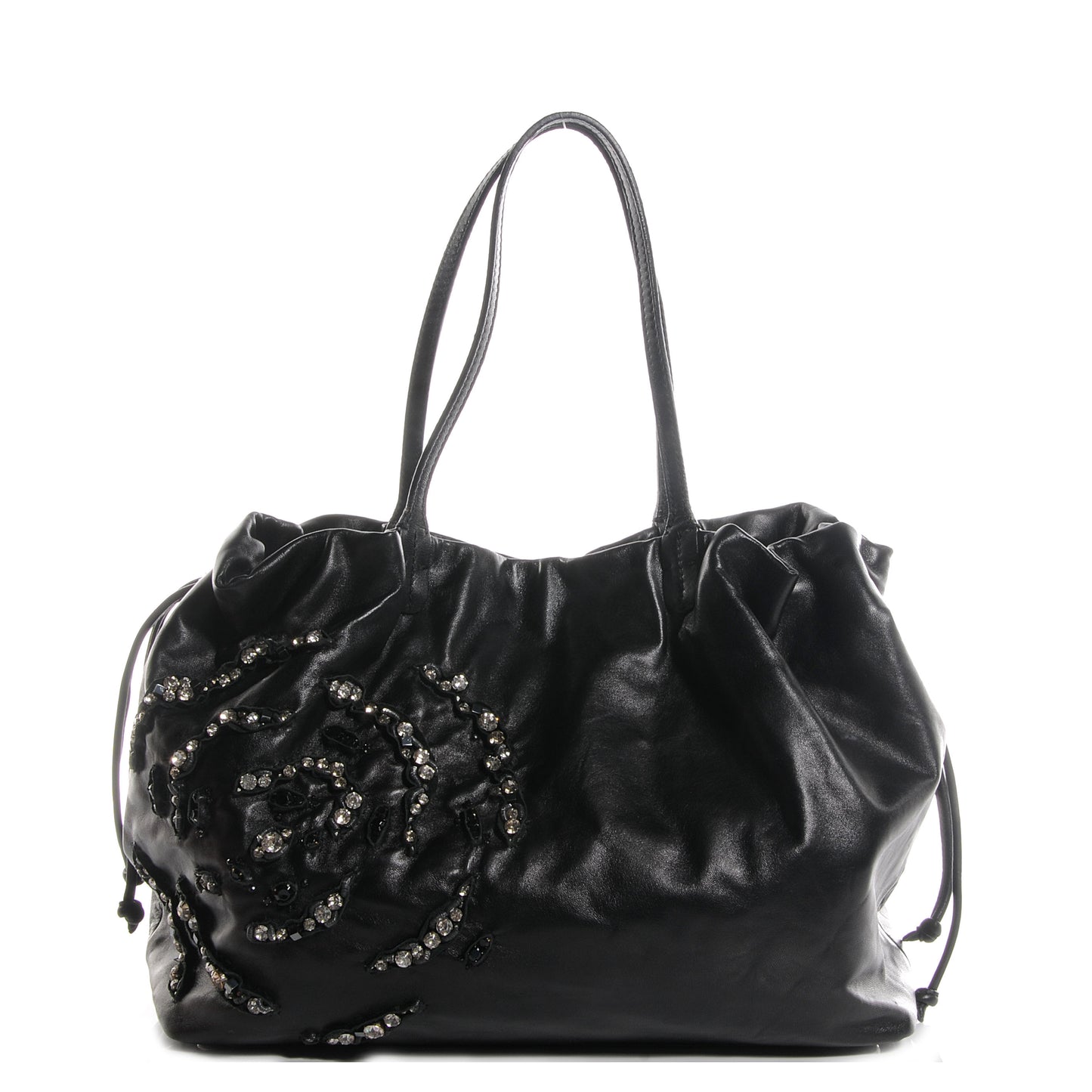 Nappa Leather Crystal Rose Glam Tote Black