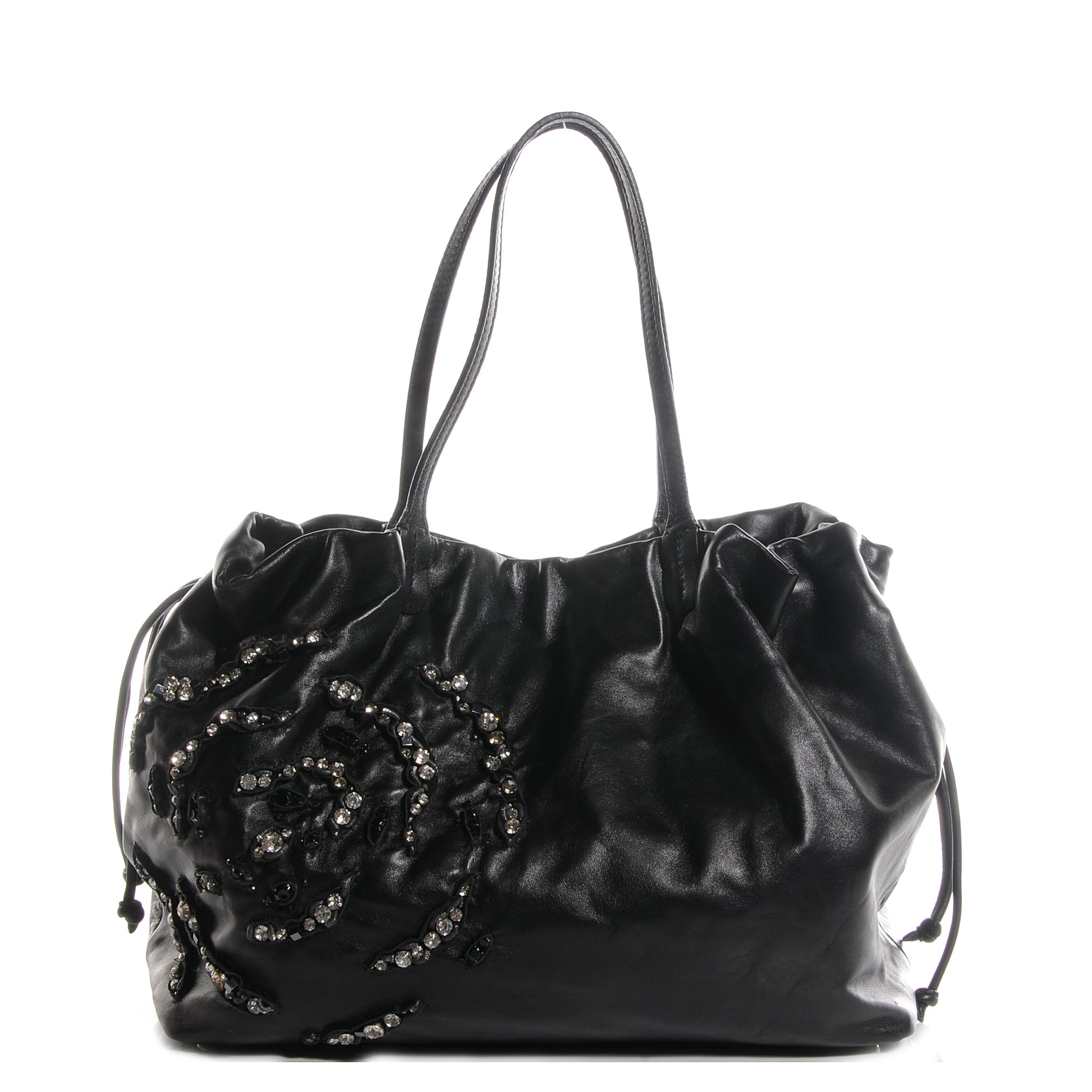 Valentino Garavani Nappa Leather Crystal Rose Glam Tote Black 1 of 8
