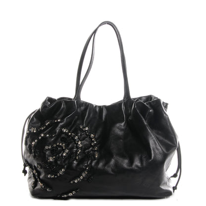 Valentino Garavani Nappa Leather Crystal Rose Glam Tote Black 1 of 8