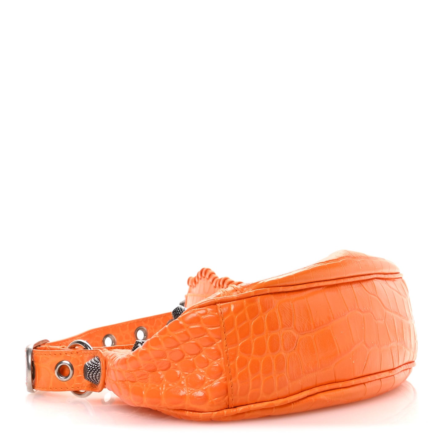 Extra Supple Calfskin Crocodile Embossed Le Cagole Shoulder Bag XS Pop Orange