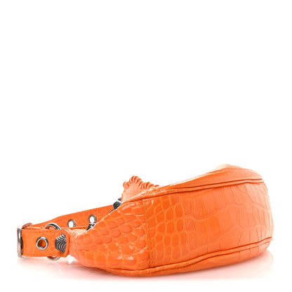 Balenciaga Extra Supple Calfskin Crocodile Embossed Le Cagole Shoulder Bag XS Pop Orange 5 of 11