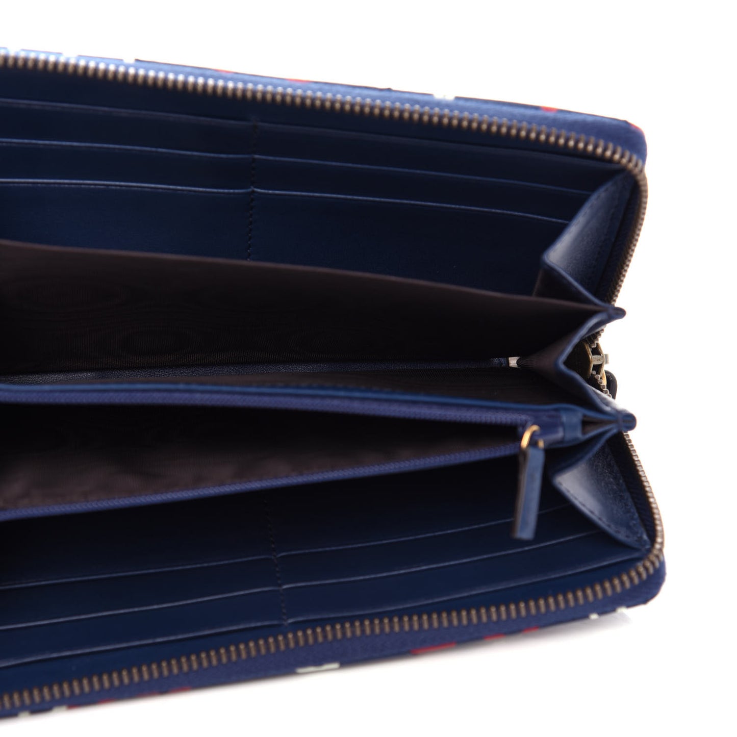 Calfskin Matelasse GucciGhost GG Marmont Zip Around Wallet Blue Agata Hibiscus Red