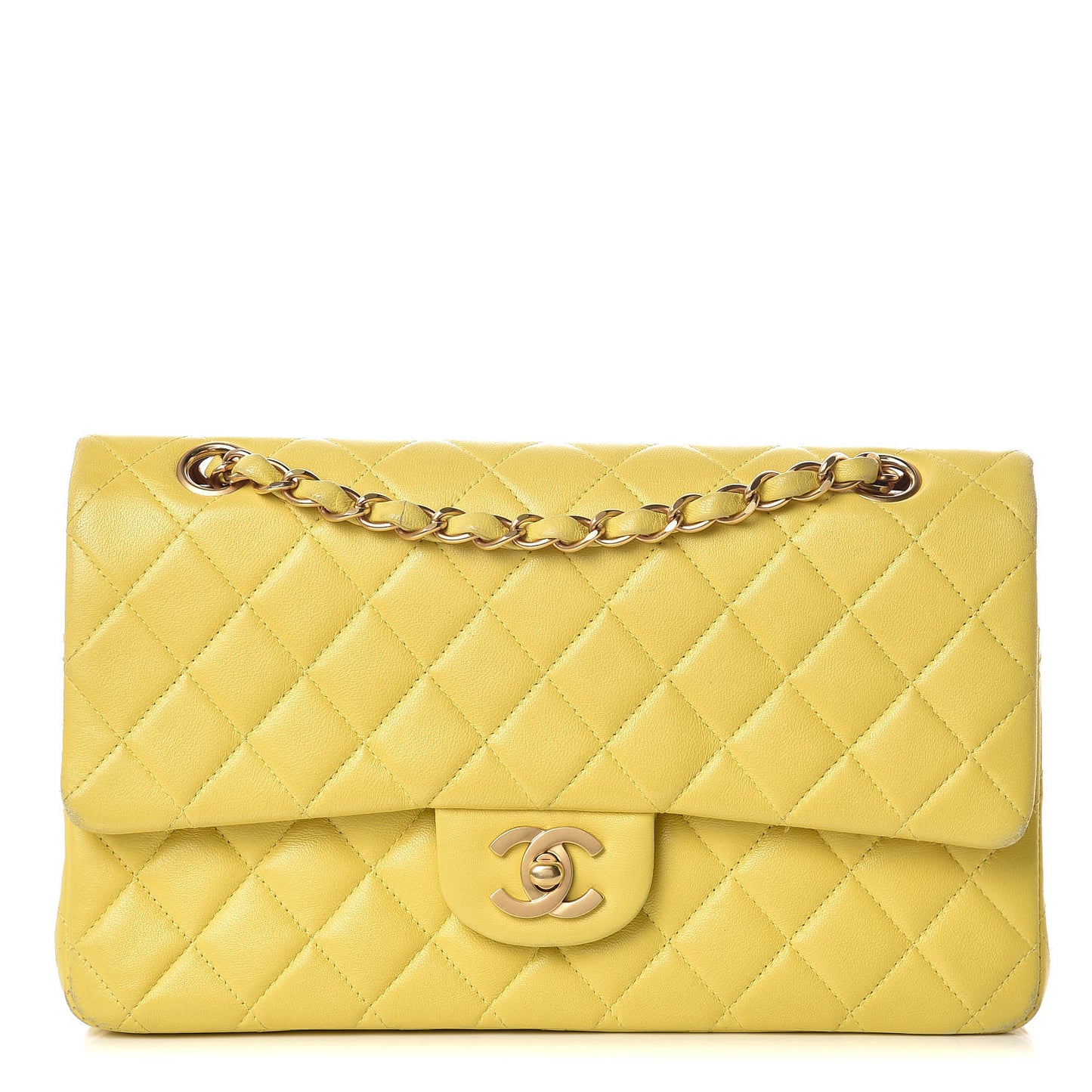 Lambskin Quilted Medium Double Flap Yellow