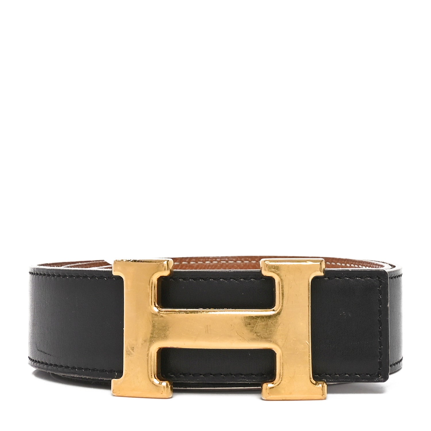 Hermes Box Courchevel 38mm H Belt 80 32 Black Gold 1682004