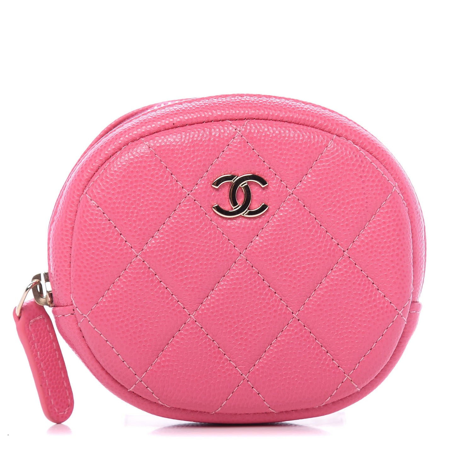Shiny Caviar Quilted Zip Around Classic Coin Purse Pink