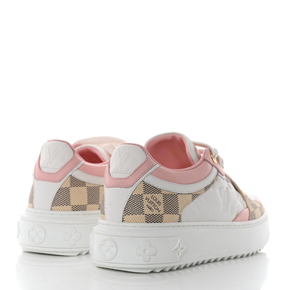 Louis Vuitton Monogram Embossed Calfskin Damier Azur Time Out Sneakers 35 Rose Clair Pink 4 of 8