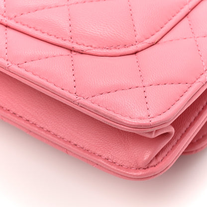Chanel Lambskin Quilted Chain Handle Round Wallet On Chain WOC Pink 18 of 19