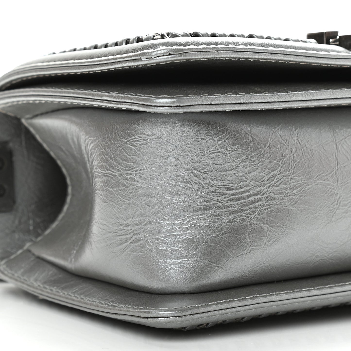 Metallic Aged Calfskin Quilted Small Boy Handle Flap Charcoal