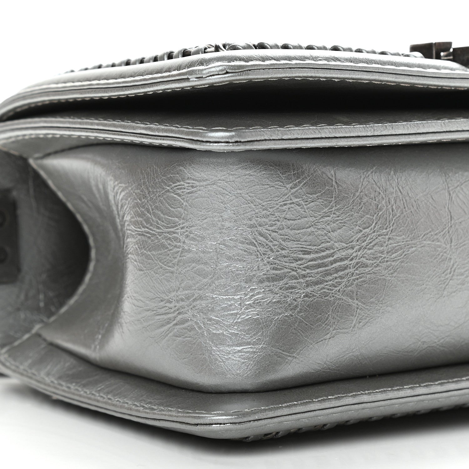 Chanel Metallic Aged Calfskin Quilted Small Boy Handle Flap Charcoal 14 of 17