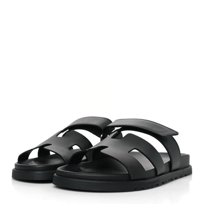 Hermes Calfskin Womens Chypre Sandals 39.5 Black 3 of 9
