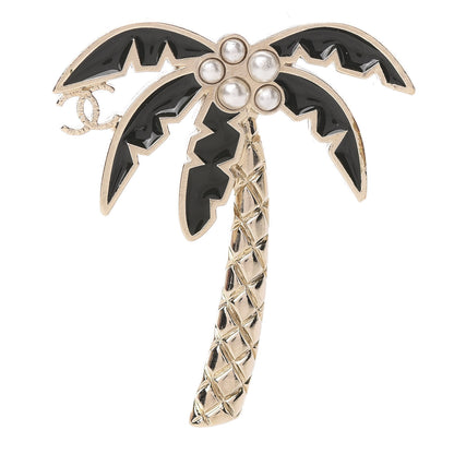 Chanel Enamel Pearl Palm Tree Brooch Green Gold 1 of 5
