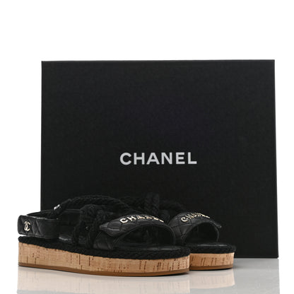 Chanel Cord Lambskin Quilted Logo Sandals 36 Black 8 of 8