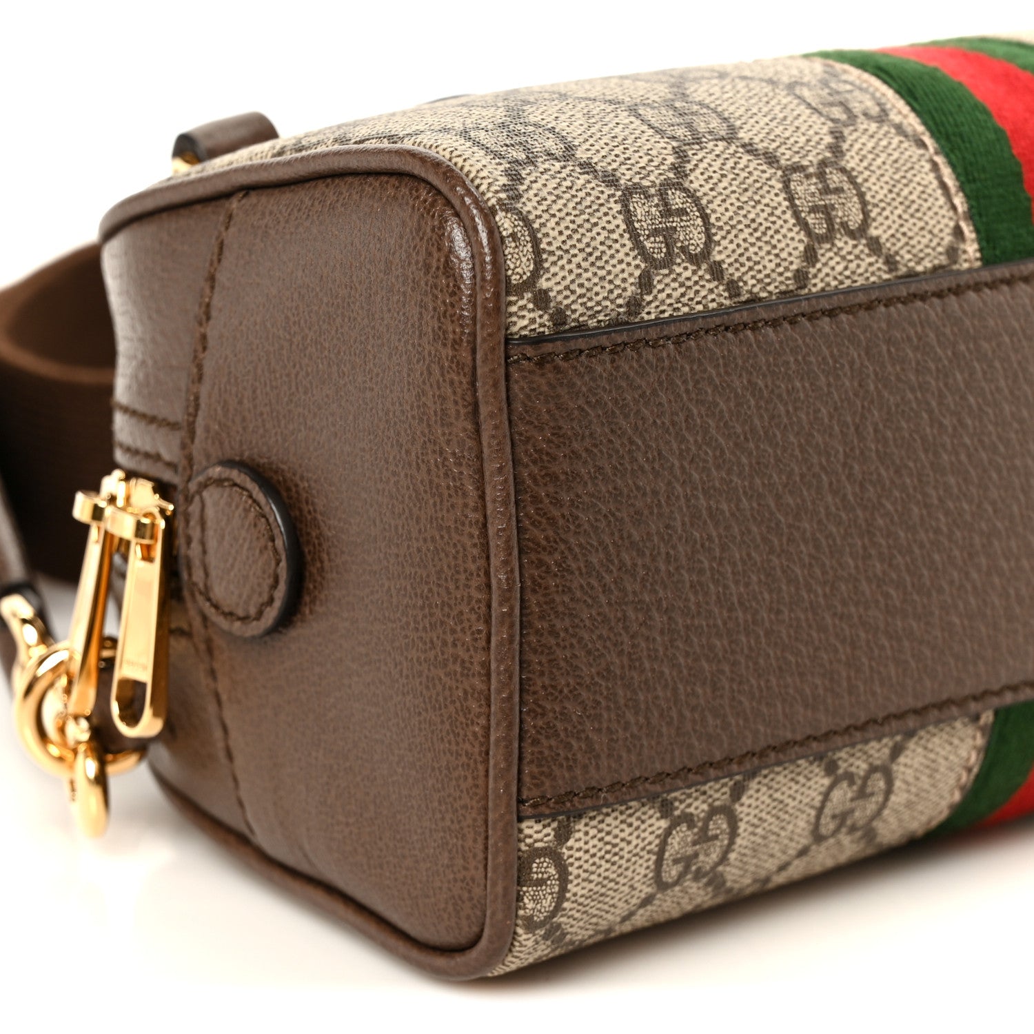 Gucci GG Supreme Monogram Textured Dollar Calfskin Web Mini Ophidia Top Handle Bowler Bag Beige Ebony New Acero 9 of 11