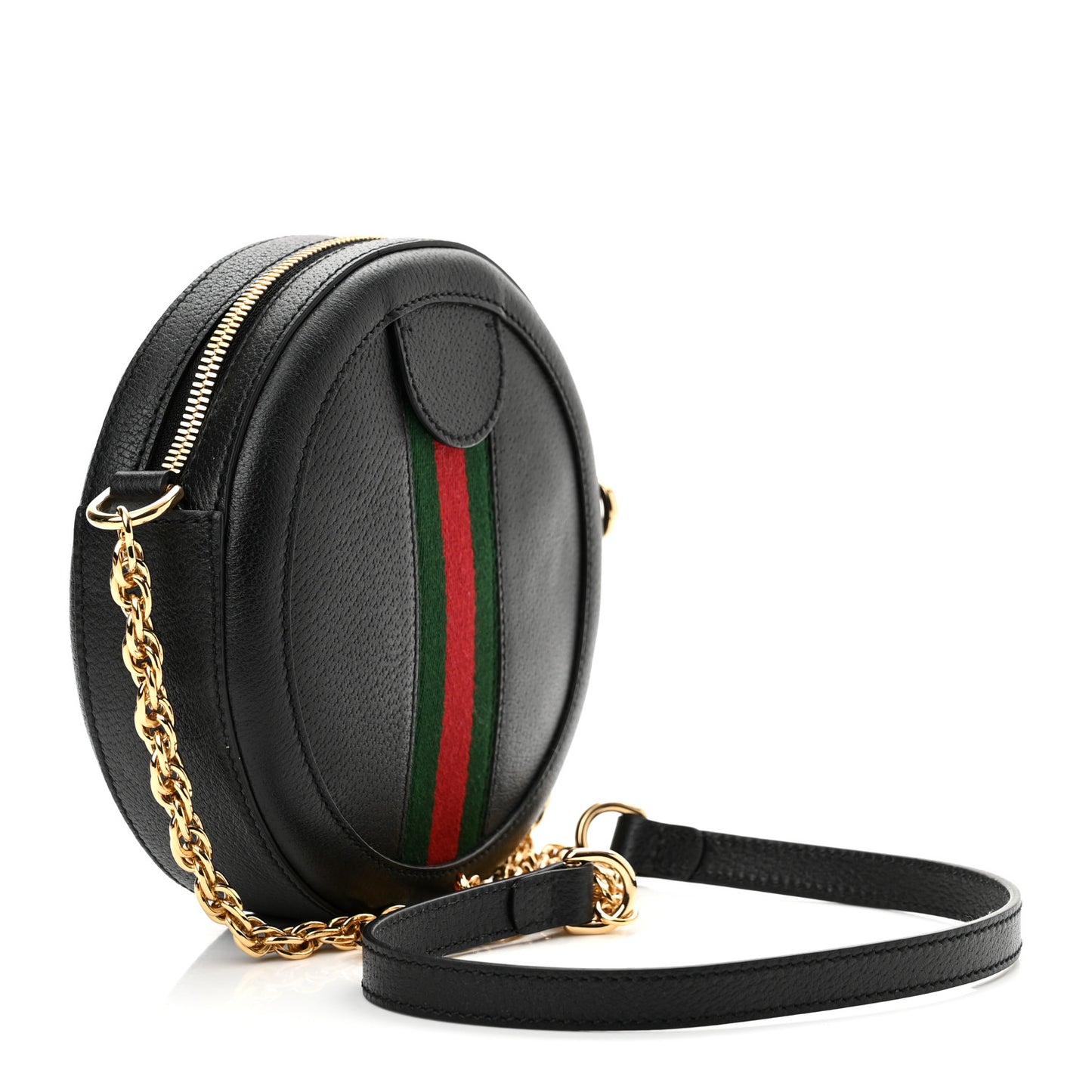 Grained Calfskin Web Mini Ophidia Round Shoulder Bag Black