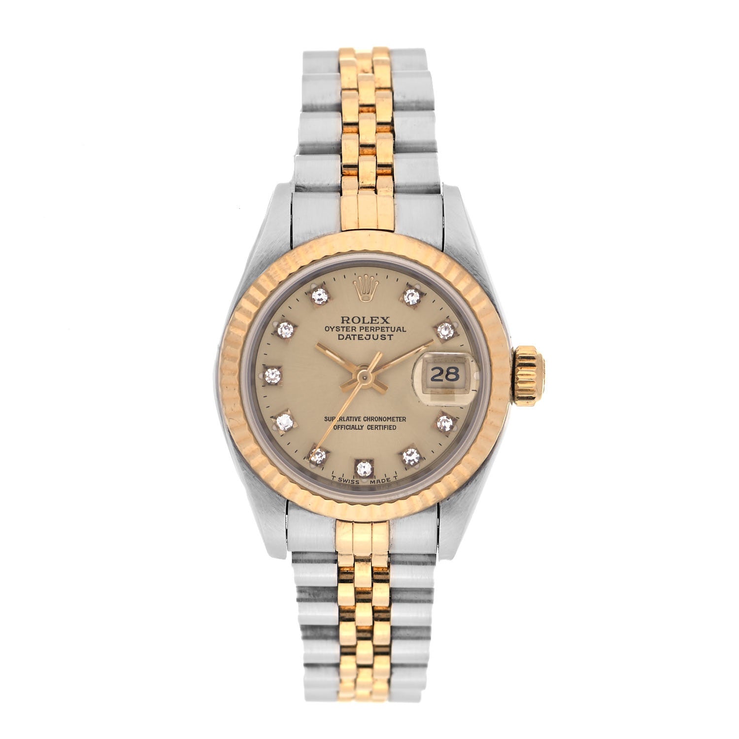 Rolex Stainless Steel 18K Yellow Gold Diamond 26mm Oyster Perpetual Datejust Watch Champagne 69173 1 of 4