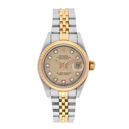 Rolex Stainless Steel 18K Yellow Gold Diamond 26mm Oyster Perpetual Datejust Watch Champagne 69173 1 of 4
