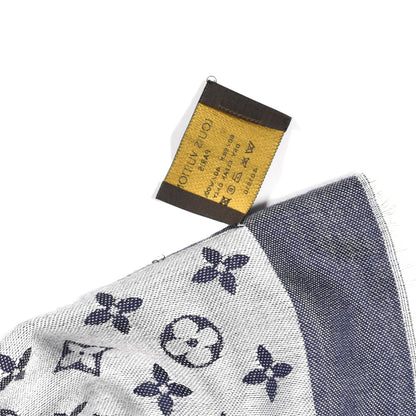 Louis Vuitton Silk Wool Monogram Denim Shawl Blue 5 of 5