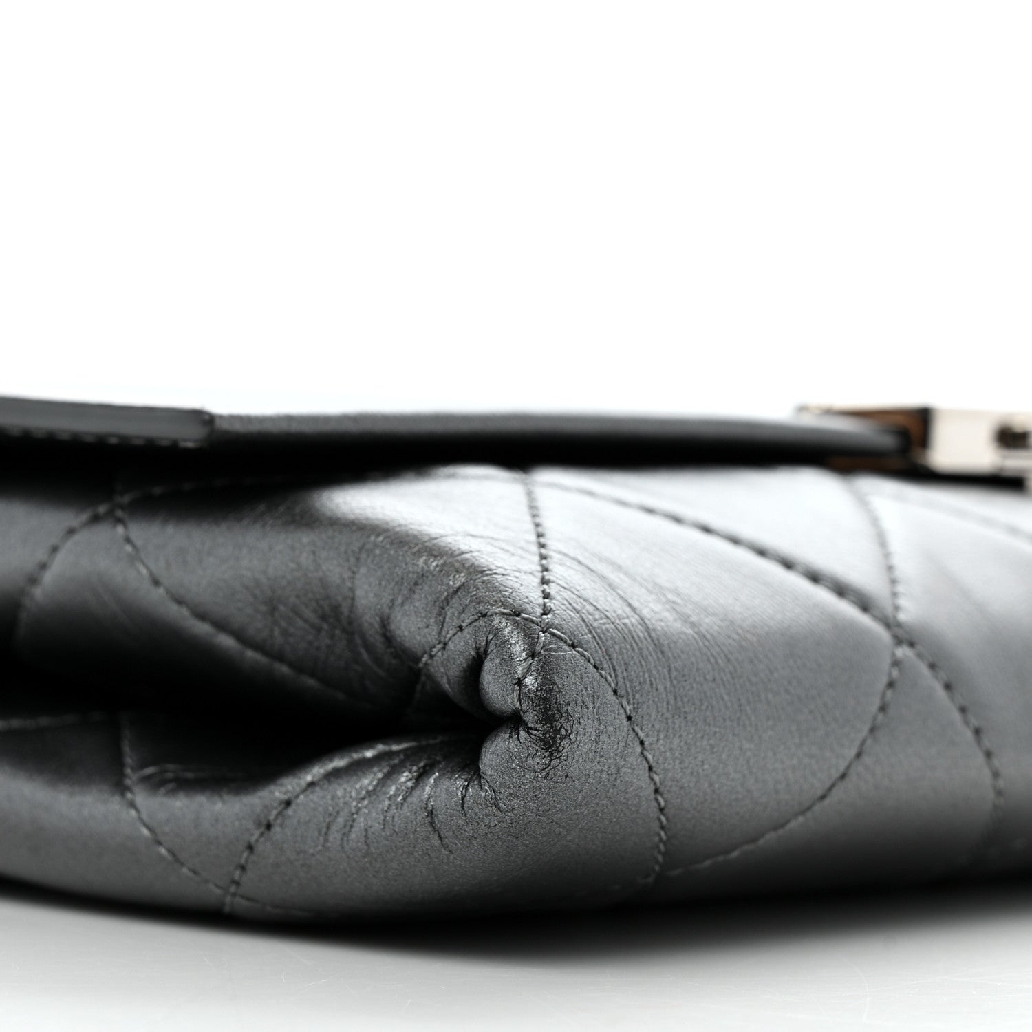 Chanel Metallic Lambskin Quilted Retro Label Clutch Charcoal Grey 10 of 14