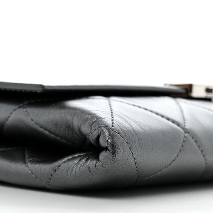 Chanel Metallic Lambskin Quilted Retro Label Clutch Charcoal Grey 10 of 14