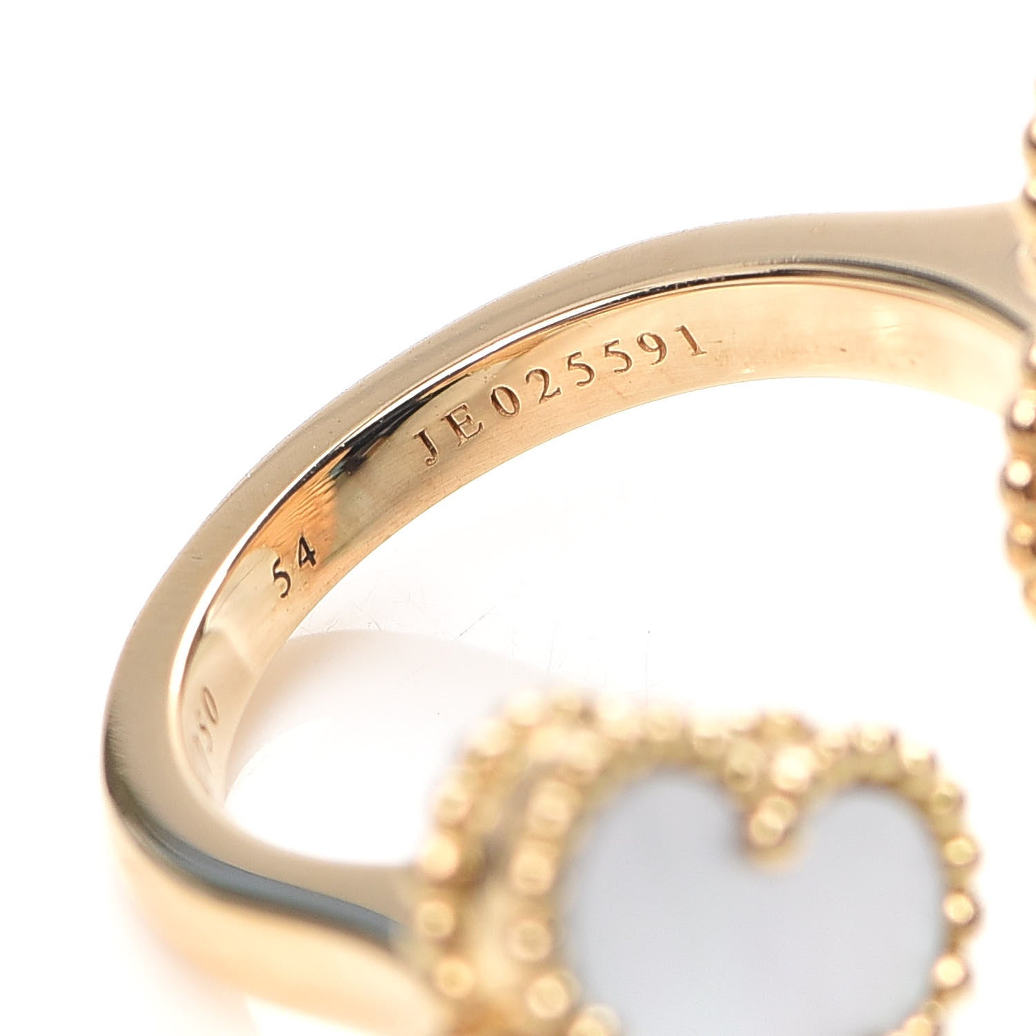 Van Cleef & Arpels 18K Yellow Gold Mother of Pearl Tiger Eye Lucky Alhambra Between the Finger Ring 54 6.75 4 of 7