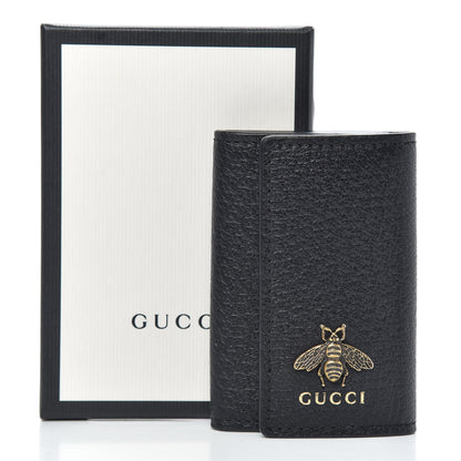 Gucci Pebbled Calfskin Bee 6 Key Holder Case Black 7 of 7