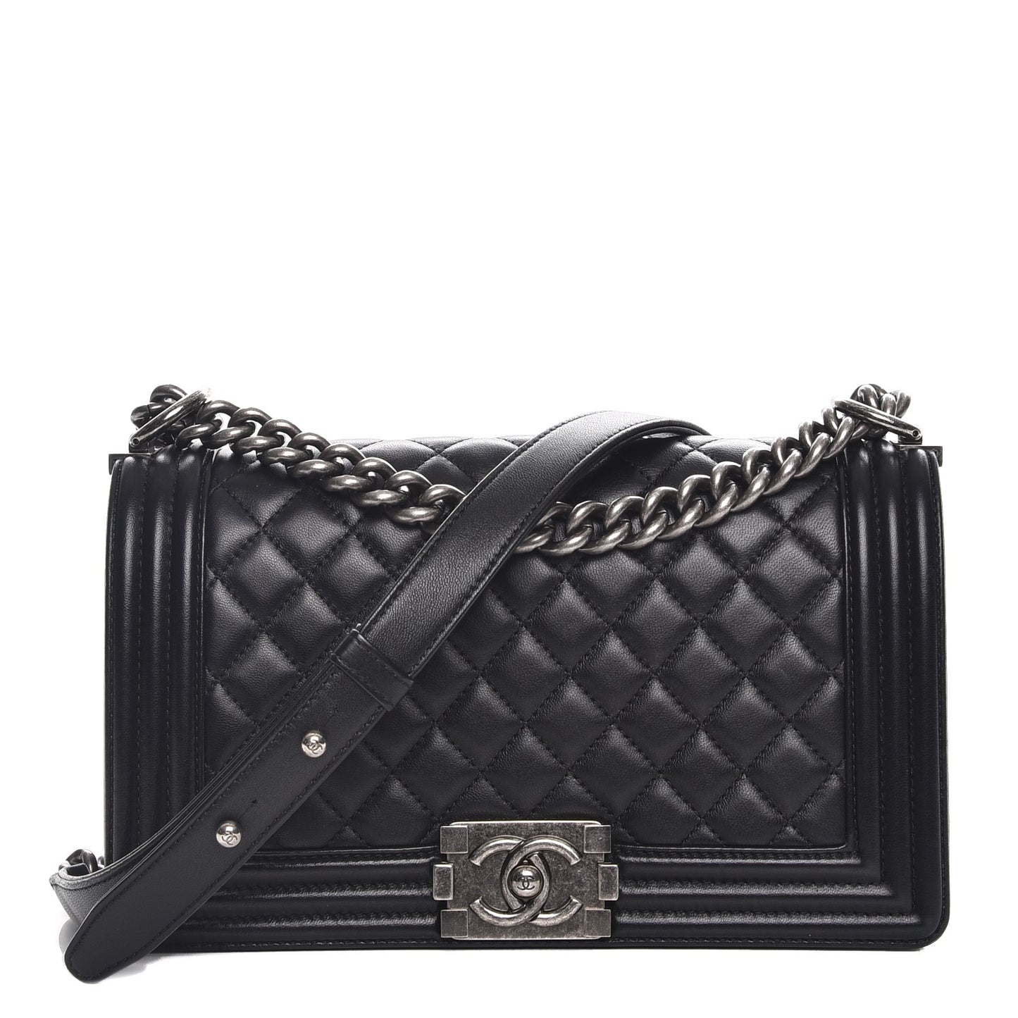 Lambskin Quilted Medium Boy Flap Black