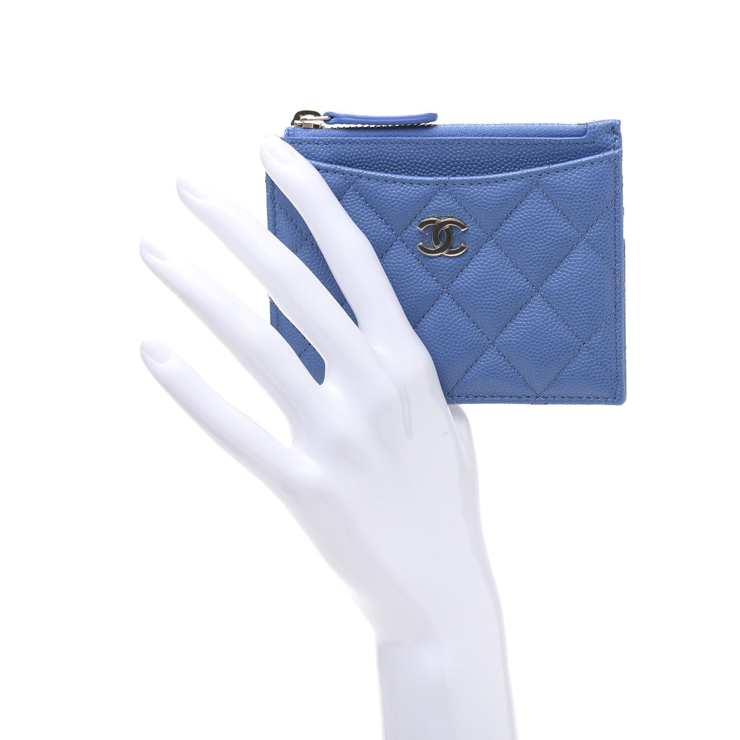 Caviar Quilted CC Zip Card Holder Blue