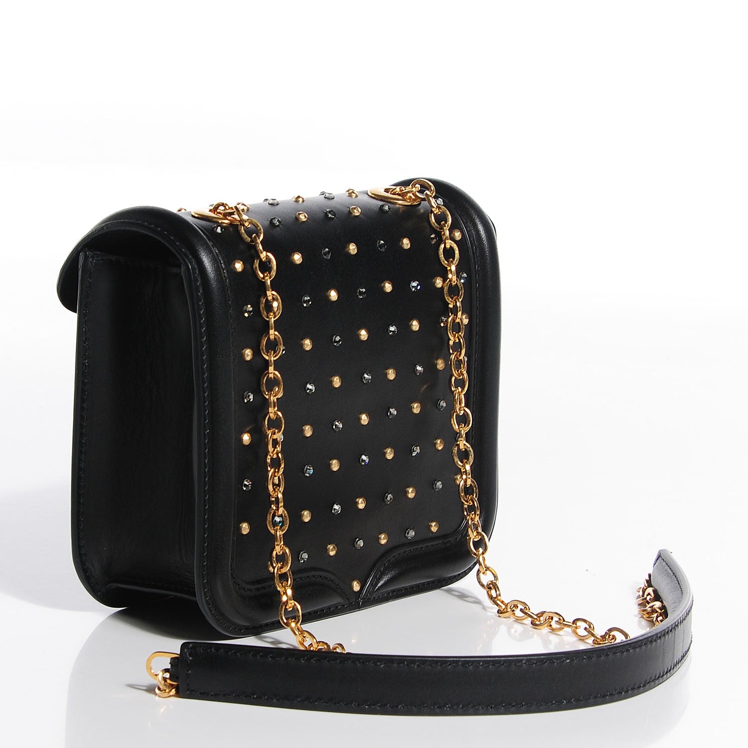 Alexander McQueen Calfskin Swarovski Crystal Studded Mini Heroine Chain Satchel Black 3 of 8