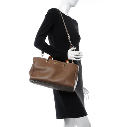 Gucci Pebbled Calfskin Medium Bamboo Shopper Tote Acero 2 of 15
