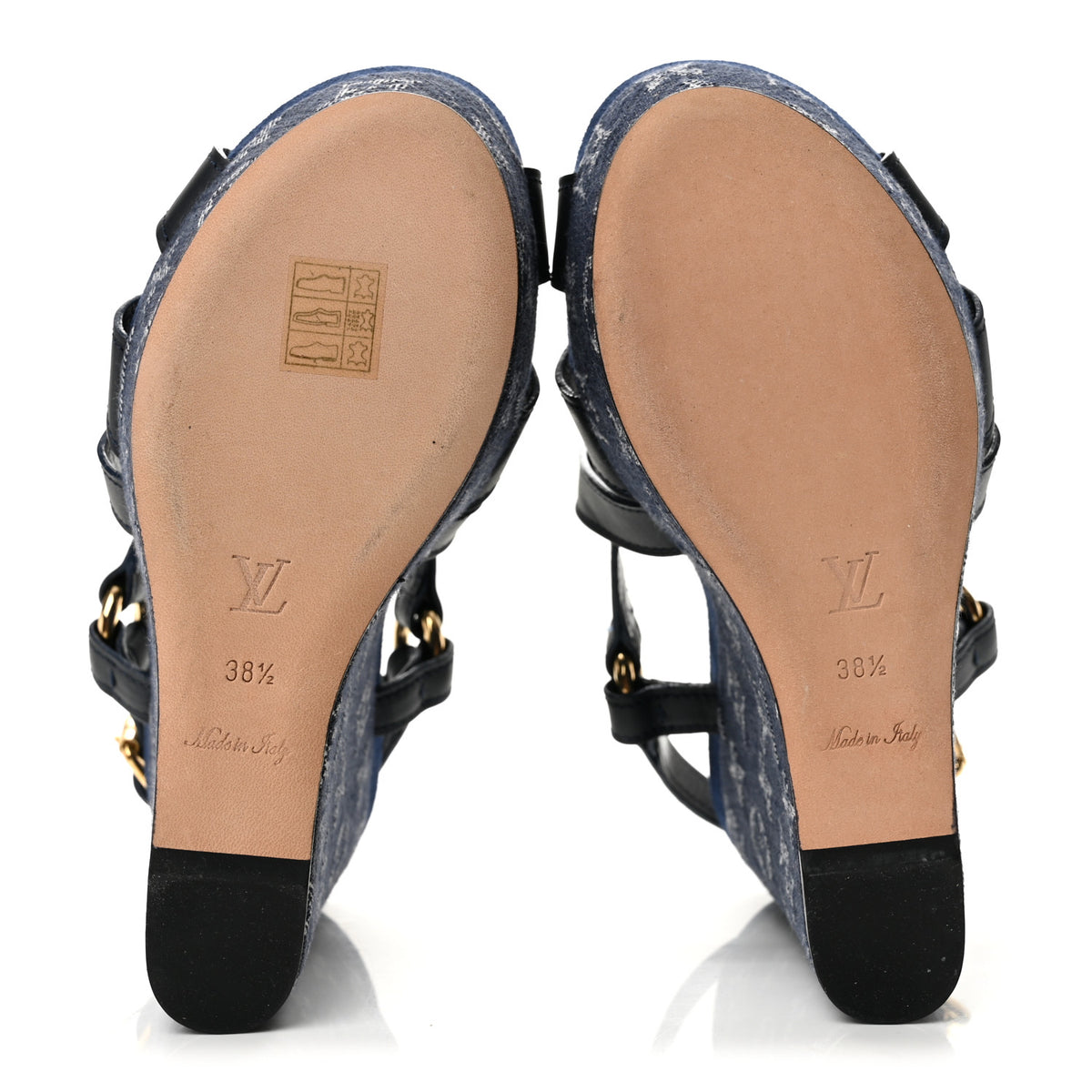 Louis Vuitton Calfskin Monogram Denim Ocean Wedge Sandals 38.5 Blue 6 of 11
