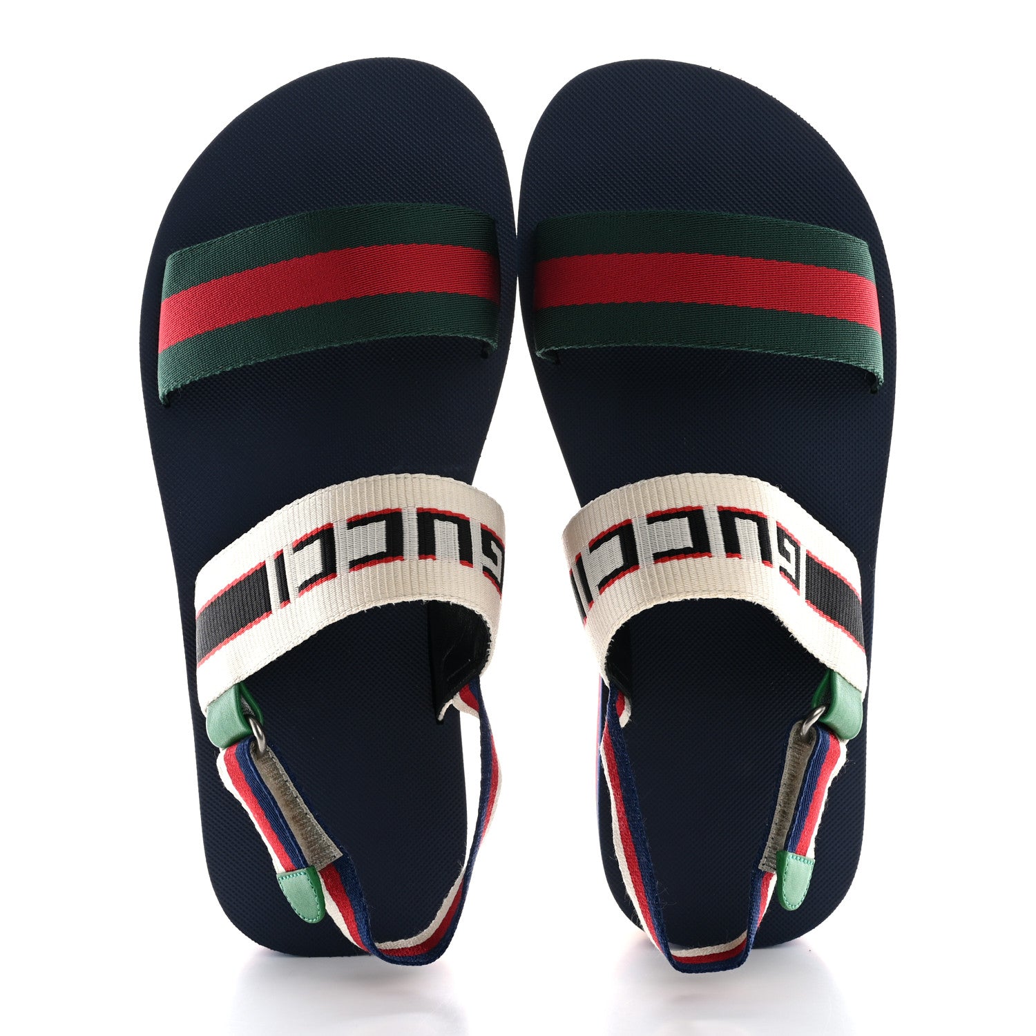 Gucci Nylon Stripe Logo Sylvie Web Platform Slingback Sandals 40 Green Red Ecru 2 of 11