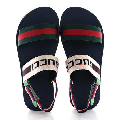Gucci Nylon Stripe Logo Sylvie Web Platform Slingback Sandals 40 Green Red Ecru 2 of 11