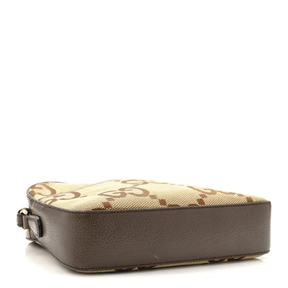Gucci Monogram Jumbo GG Textured Dollar Calfskin Web Messenger Shoulder Bag Camel Ebony New Acero 4 of 14
