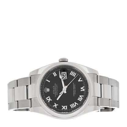 Rolex Stainless Steel 36mm Oyster Perpetual Datejust Watch Black Roman 116200 2 of 5