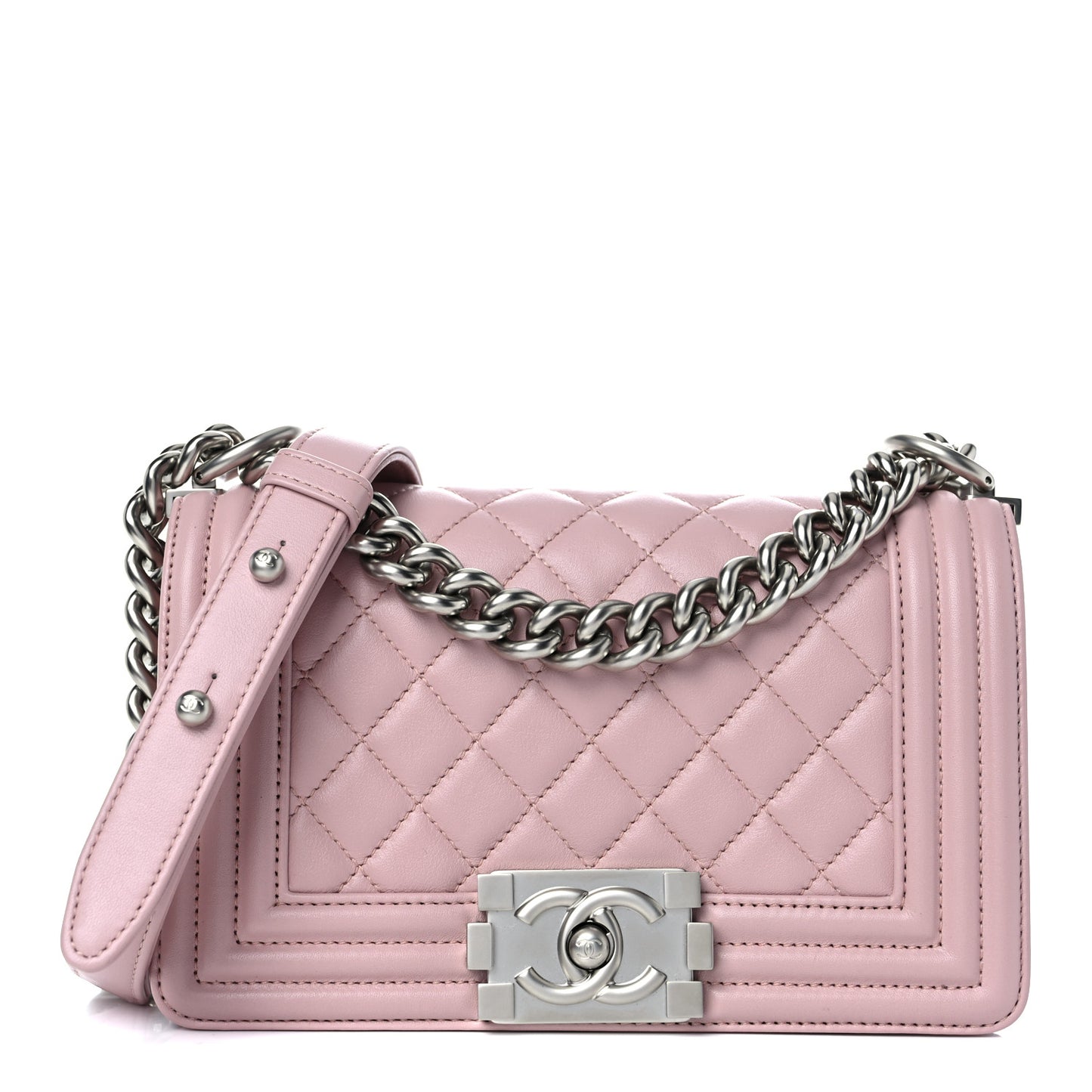 Calfskin Quilted Small Boy Flap Light Pink