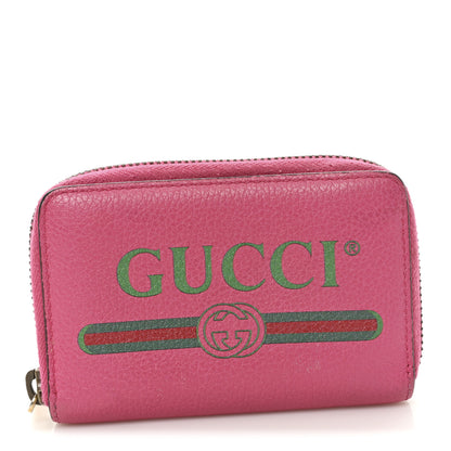 Gucci Grained Calfskin Logo Zip Around Card Case Box Pink Green 1 of 6
