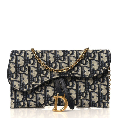 Christian Dior Oblique Saddle Chain Long Wallet Blue 3 of 10