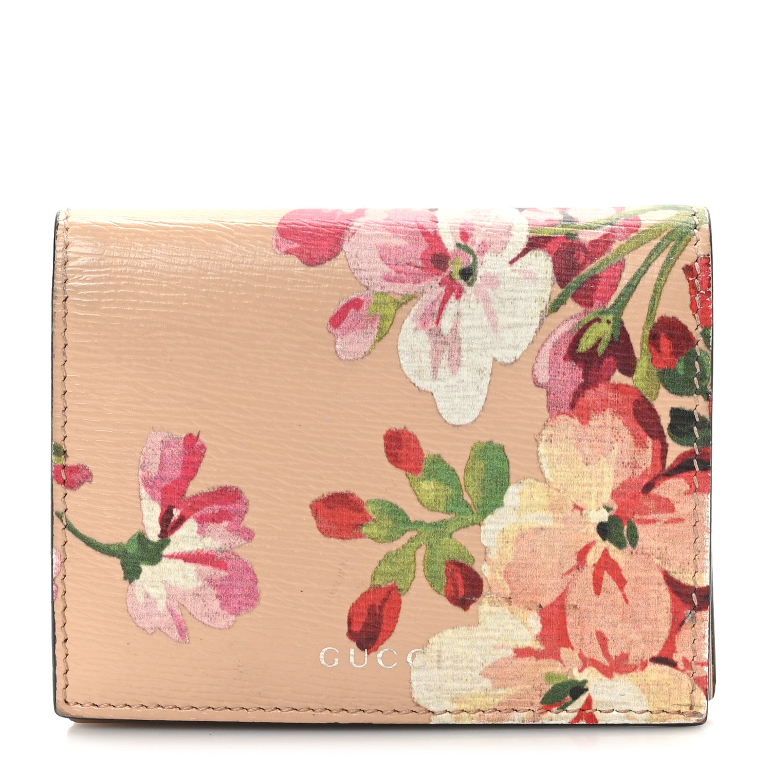 Gucci Shangai Calfskin Blooms Print Card Case Wallet Pink Apricot Multicolor 1 of 7