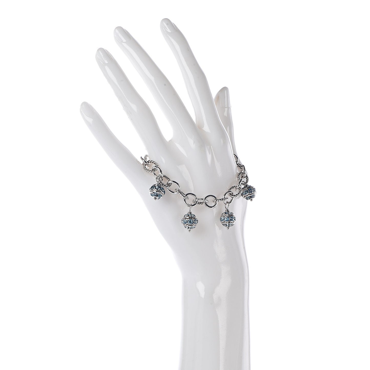 Sterling Silver Blue Topaz Oval Link Charm Bracelet