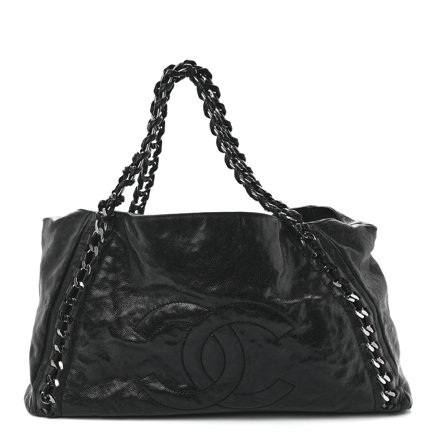 Glazed Caviar East West Modern Chain Tote Black