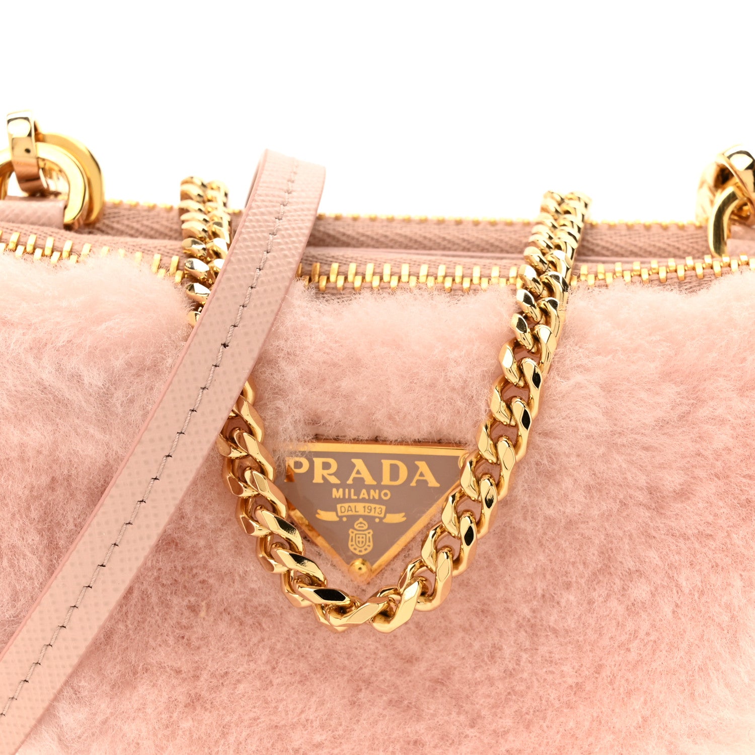 Prada Saffiano Shearling Triangle Mini Pouch Orchidea 8 of 12