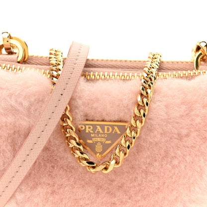 Prada Saffiano Shearling Triangle Mini Pouch Orchidea 8 of 12